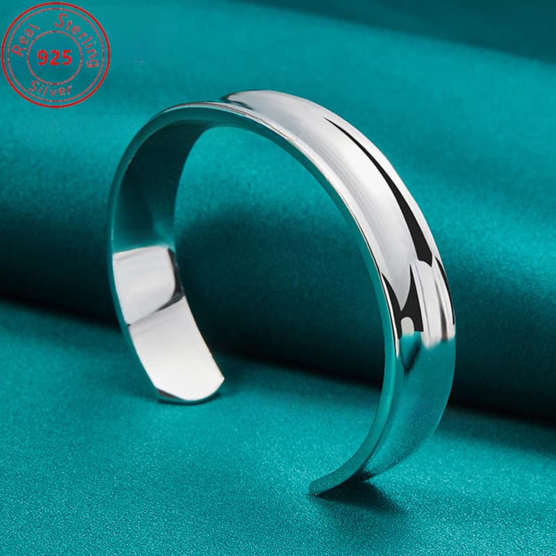 TEMU Adjustable 12mm Sterling Silver Bangle - Trendy Style - Suitable For And Parties - Birthday - Thanksgiving - Perfect Jewelry Gift For Women's Charm