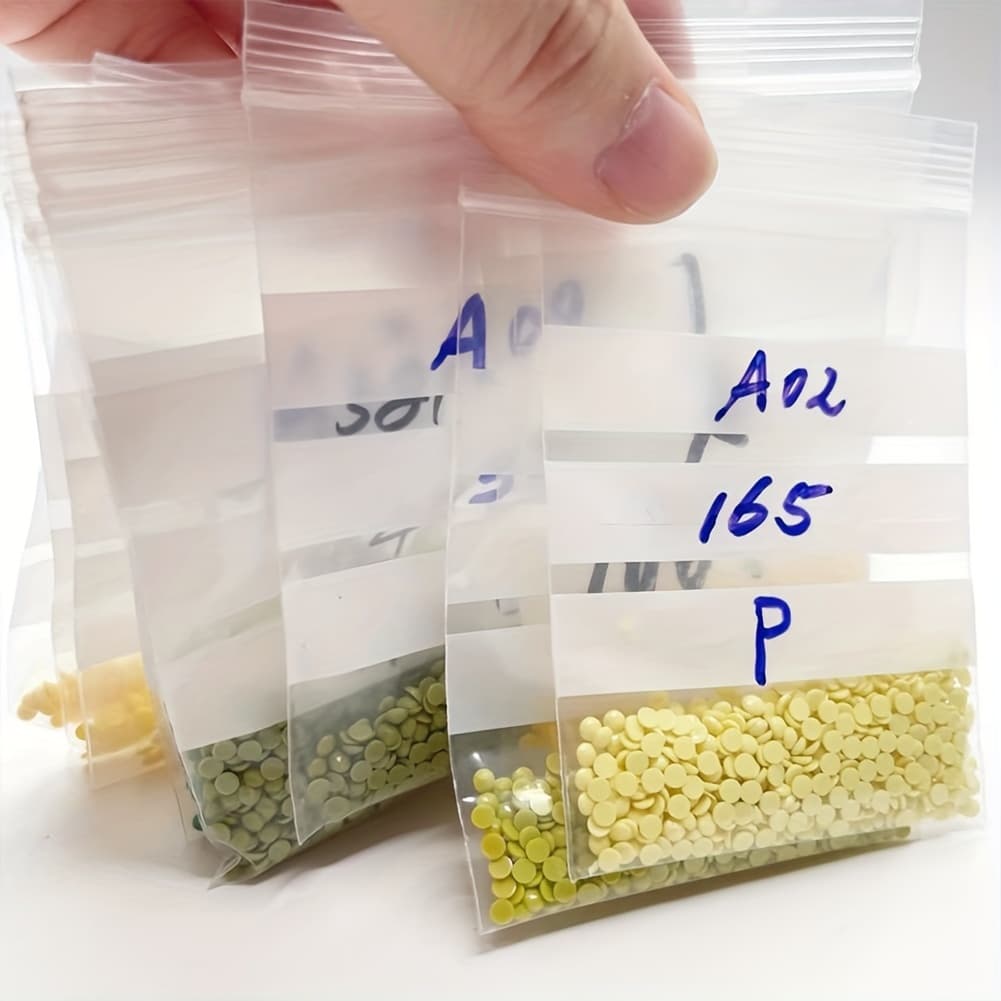 TEMU Pack Of 100pcs Plastic Bags With Labels - Transparent Storage Bag For Diamond Paintings, Embroidery Additions, Beads And Gemstones - Gift Wrapping
