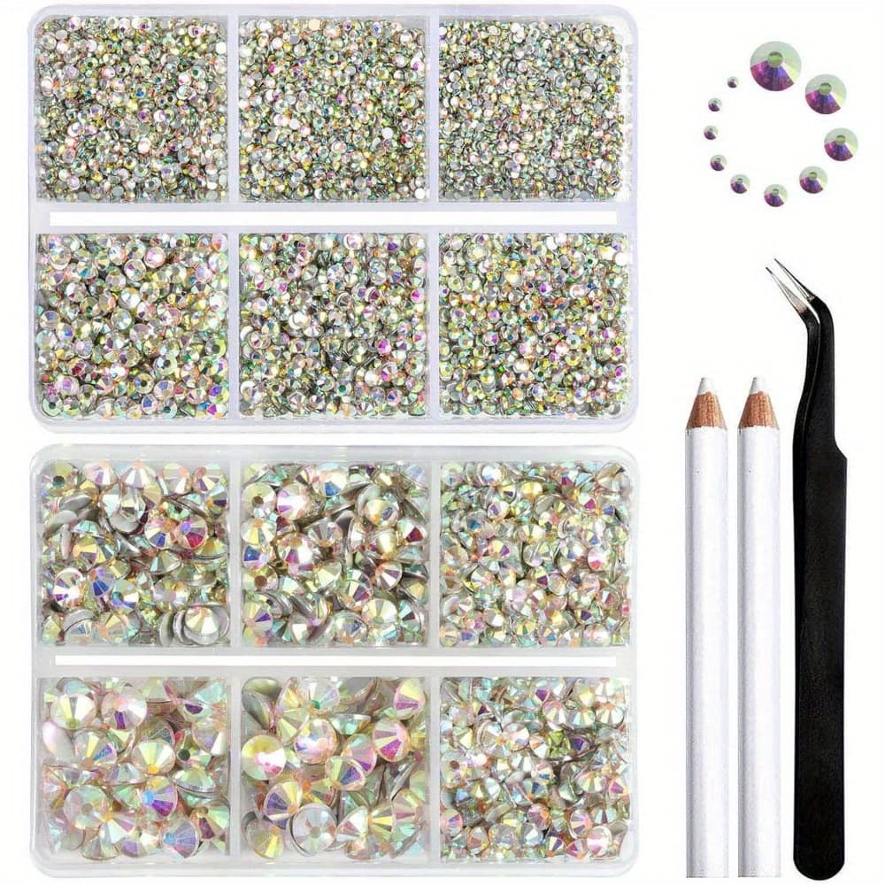 TEMU 8300pcs For Nail Art Decoration Set, Flat Back Drill Rhinestones For Nails, Extremely Shiny Stones, Includes Picking Pen & Tweezers, Suitable For Manicure & Pedicure Tools & Additions, Unsce