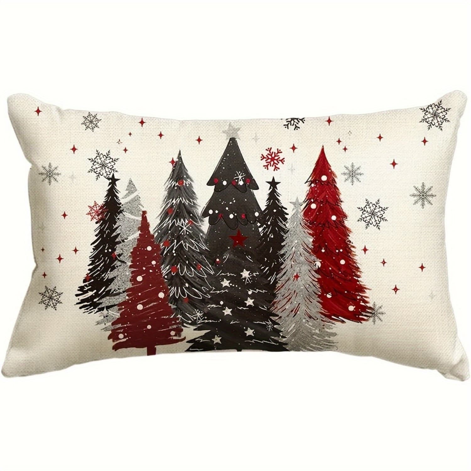 TEMU 1pc Of Rustic Linen Pillow Cover Measuring 12 By 20 Inches, Featuring A Design With A Christmas Tree And Snowflakes. Machine Washable, Has A Zipper Closure