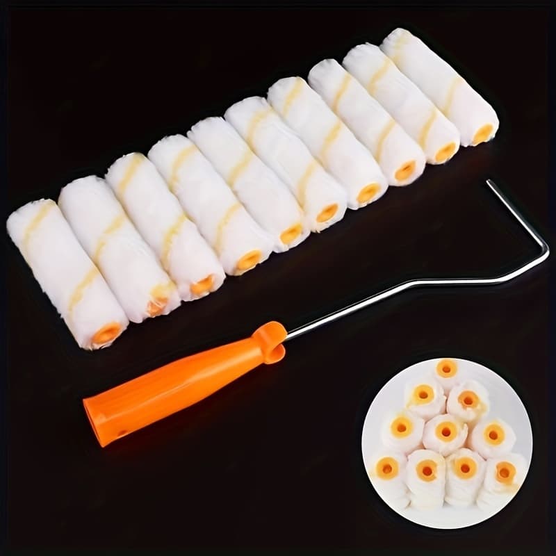 TEMU 11pcs Complete Roller Brush Set With Long Handle And 4-inch Roller Head | Ideal For Walls, Ceilings, And Small Areas