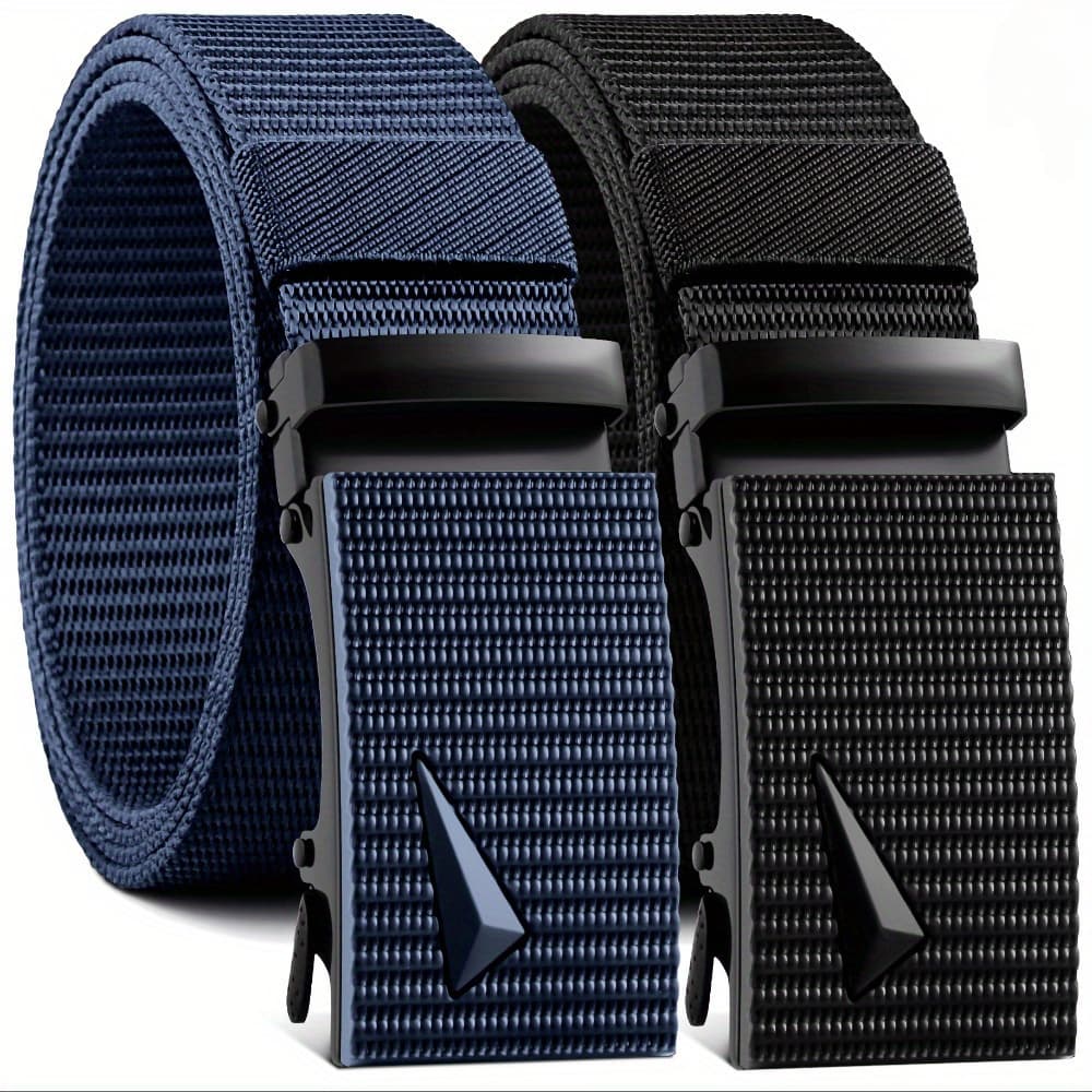 TEMU 2pcs Men's Casual Waist Belt Ratchet Belt Automatic Adjustable Belt - Outdoor Work Belt Casual Shorts Jeans Fashion Simple Versatile Suitable For Daily Commuting Party Wear