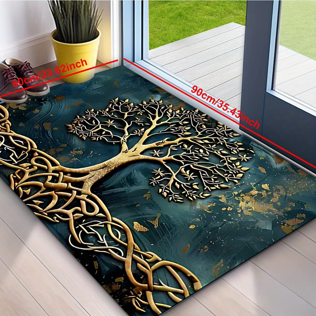 TEMU Tree Of Life Welcome Mat - Non-slip, Washable Entrance Mat For Home Decor | Perfect For Living Room, Bedroom, Laundry | Durable & Versatile