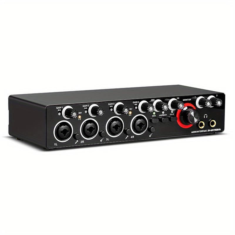TEMU Professional 4-channel Audio Interface Sound Card - Studio Mixer For Electric Guitar Live Recording, 24bit/ 192khz High-resolution, Xlr Interface With 48 Power Supply