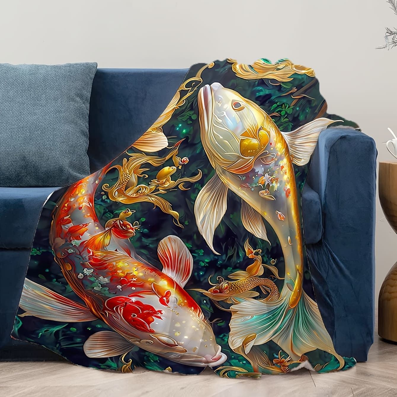 TEMU 1pc Of Chinese Koi Soft Blanket Sofa, Comfortable And Warm Office And Travel, A Must-have For Family Travel, The For Sending