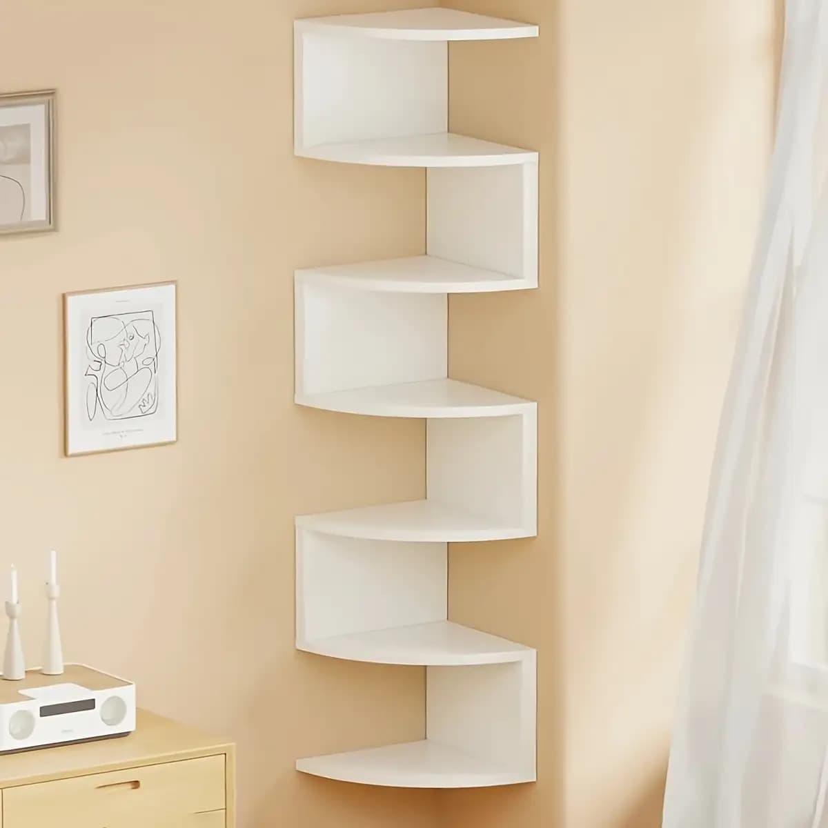 TEMU 7-tier Rustic Wall Mounted Corner Storage Rack- Space-saving Durable Plastic Storage Rack For Living Room, Bedroom And Kitchen- Decorative Storage Rack For