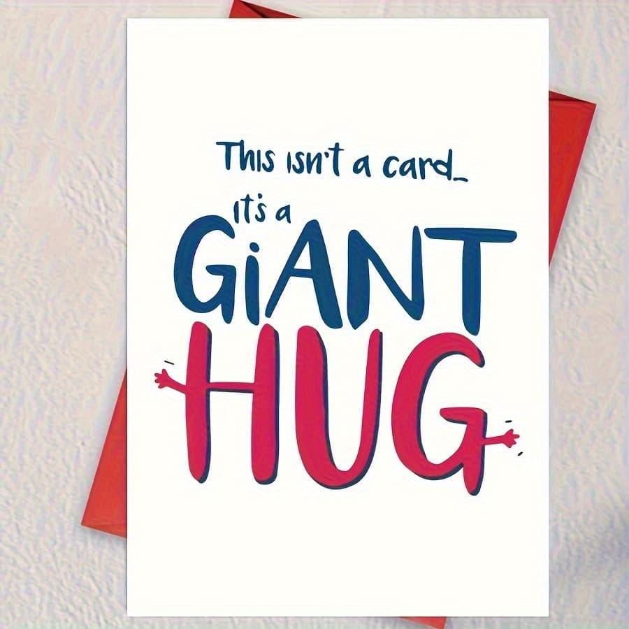 TEMU Giant Hug Encouragement Card With Red Envelope- Blue And Red Text, Colorful Design, Suitable For , Thanking And Family, , Colleagues, Warm Gift, Thoughtful Present, Bright Colors, Exquisite