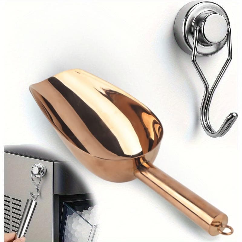 TEMU Compatible For Opal Ice Maker Magnetic Ice Scoop - Stainless Spoon With Magnetic Hook, Fridge Accessory For Ice Maker, Kitchen & Bar (403 Stainless Steel)