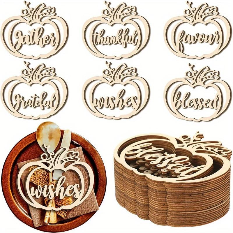 TEMU 12pcs Of Pumpkin Wood Hollow Crafts, Pumpkin Shaped Hanging Decorations, Wooden Plates For Halloween And Thanksgiving Party Decoration
