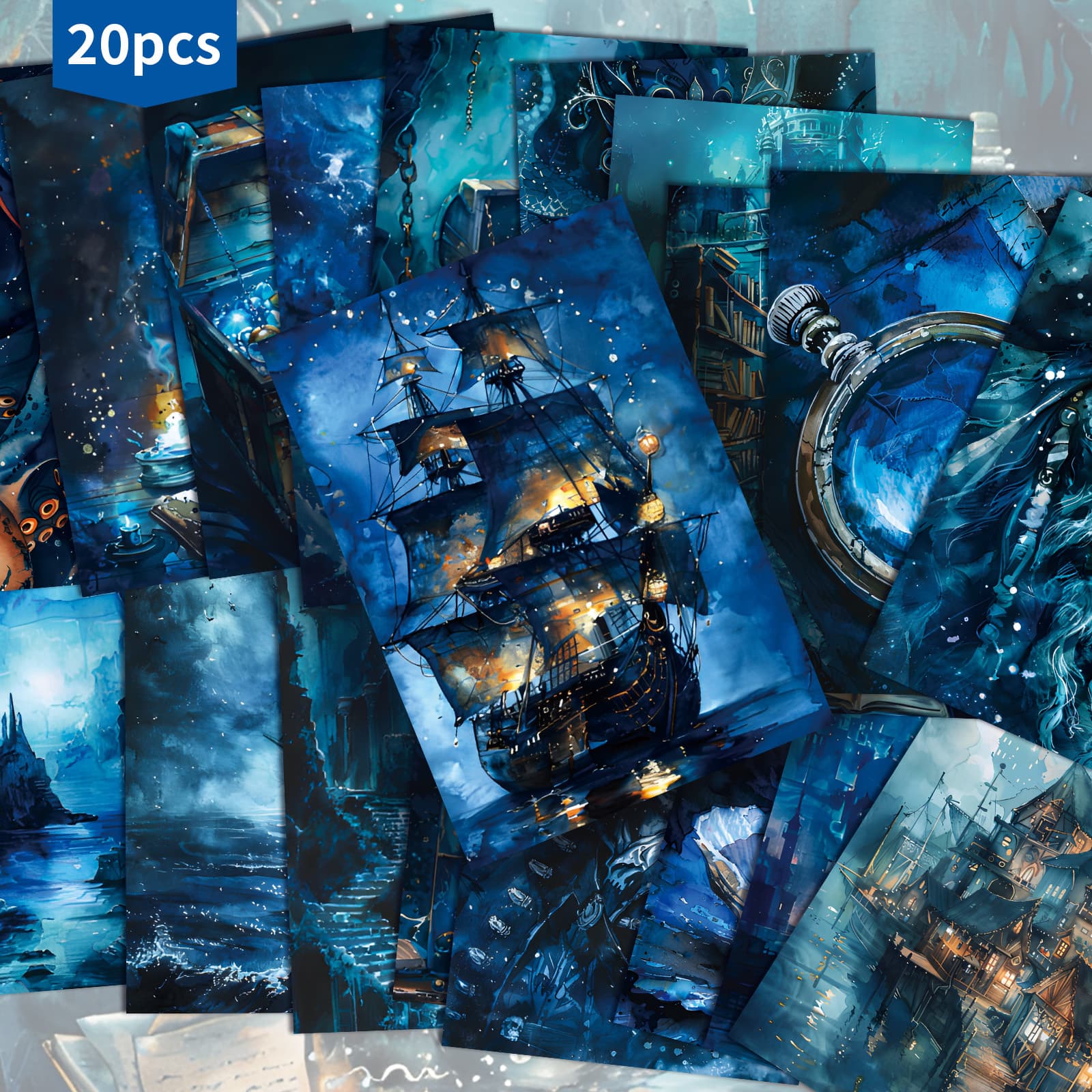 TEMU 20-pack Vintage Ocean Pirate Mysterious Postcards - 4x6 Inches Junk Journal Paper, Classic Pinup Illustrations, Collectible Decorative Painting Cards For Scrapbooking & Crafting
