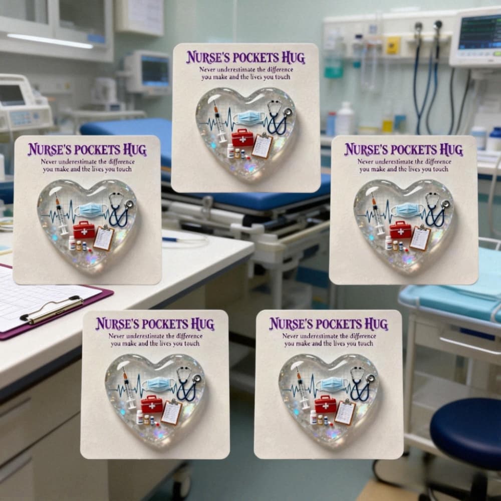 TEMU 5pcs Nurse Pocket Hug Greeting Card, Heart-shaped Inspirational Emotion Statue, Hug Token, With Emotional Inspirational Card, Suitable For Family Holiday Decoration, Room Decoration, Friend Gifts
