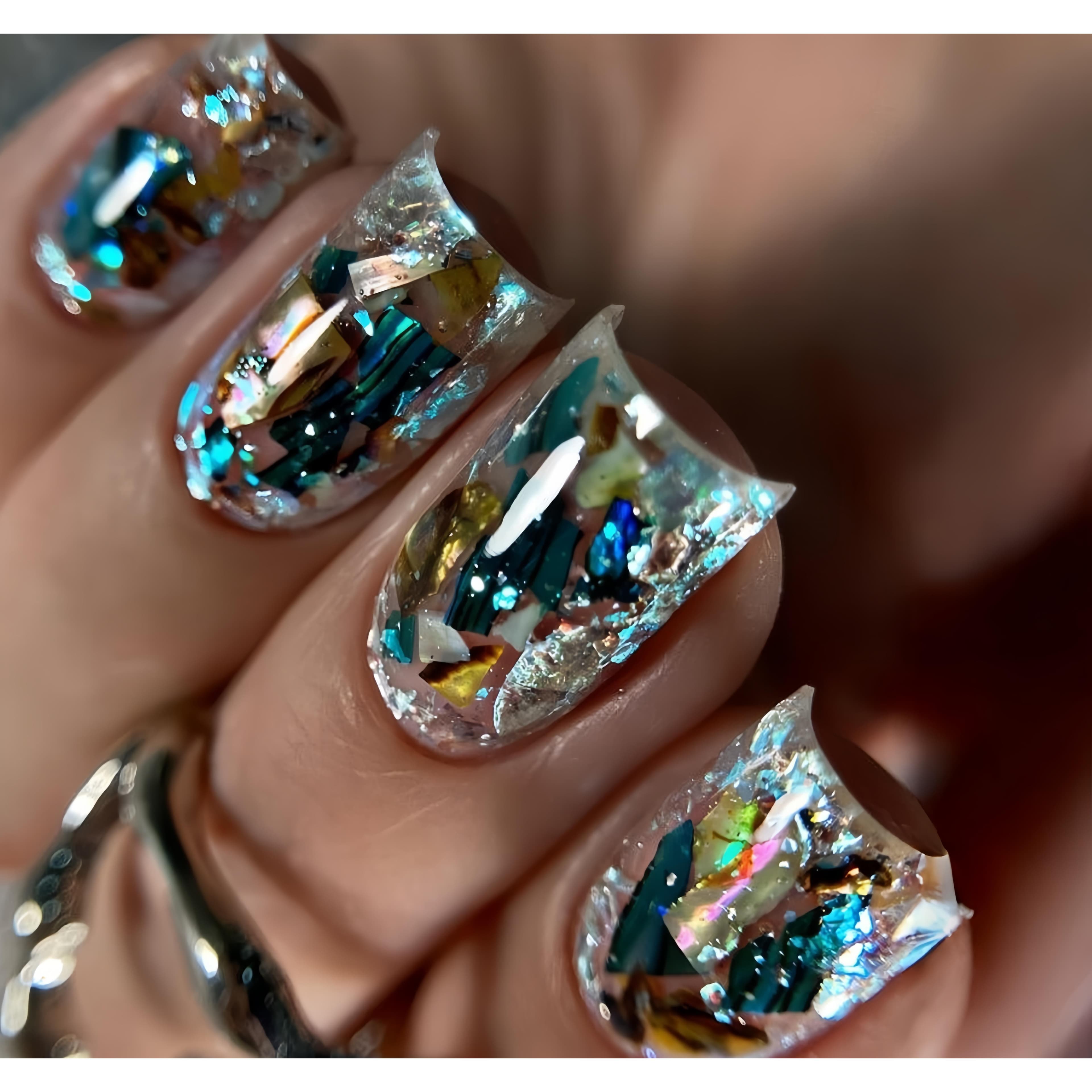 TEMU 24pcs Aurora Iridescent Style Nail Art, Detachable Fake Nails, High--on Nails For Women, Y2k Nails, Artificial Nails, Mechanical Nails