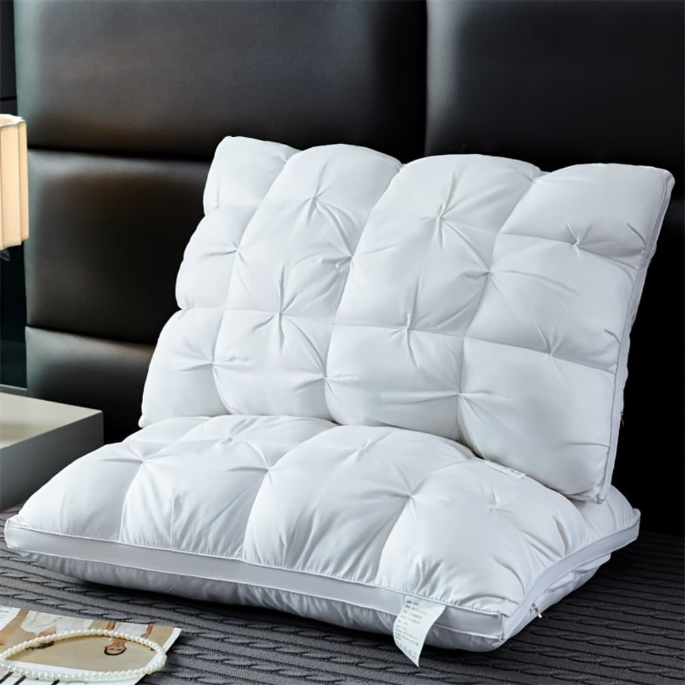TEMU 1 Luxury Hotel Quality Pillow - Deep Sleep Neck Support, High-density Four-season Pillowcase, 100% Polyester Fill, White Vacuum Compressed Packing, , Quilted Design, Premium Fabric, Bedroo