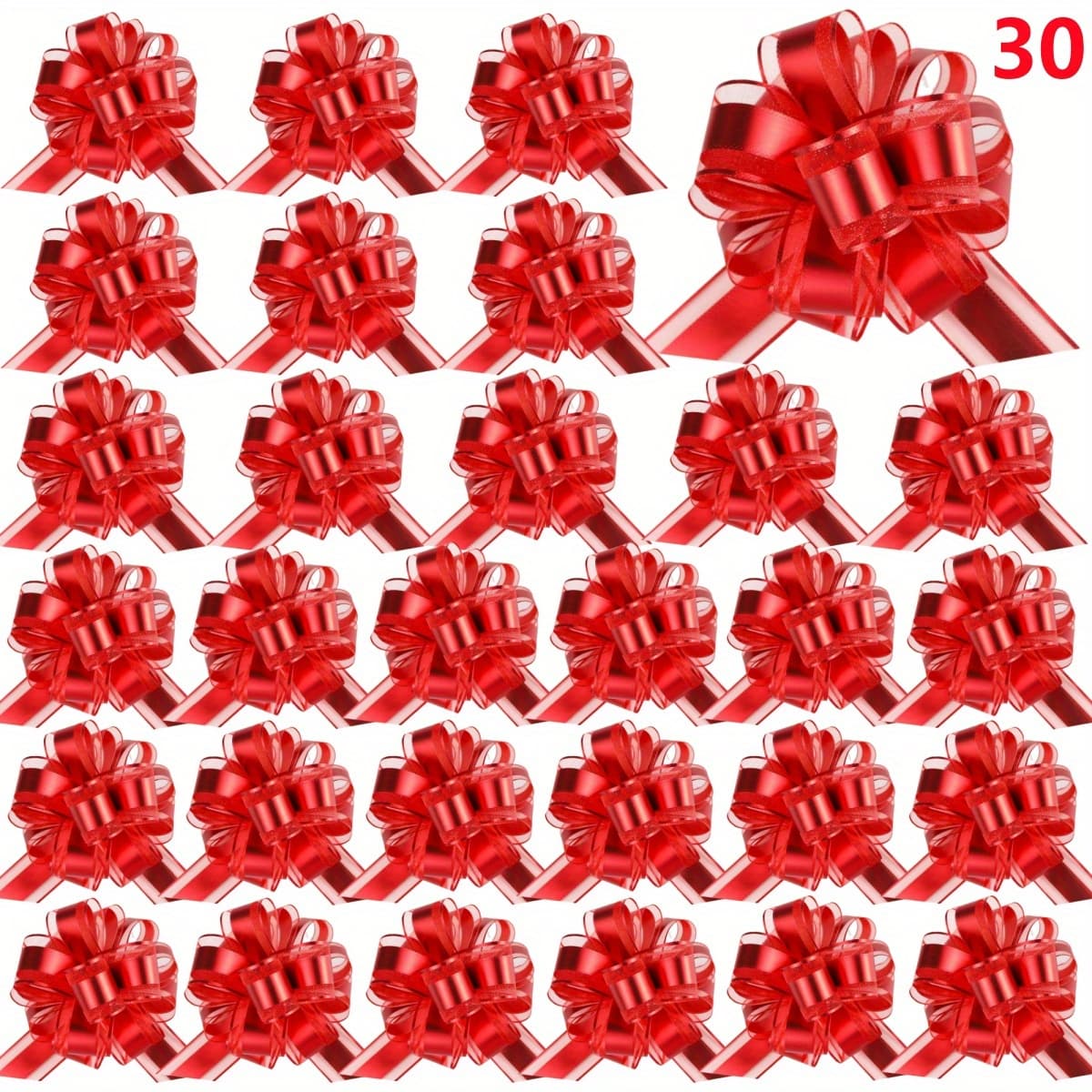 TEMU 30pcs 7 Inch Pull Bow Packaging Bows For Decoration, Gift Wrapping Ribbon Pull Bows For Christmas Wedding Baskets Valentine's Day Bows Multicolor Ribbon Bow For Gift Wrapping.