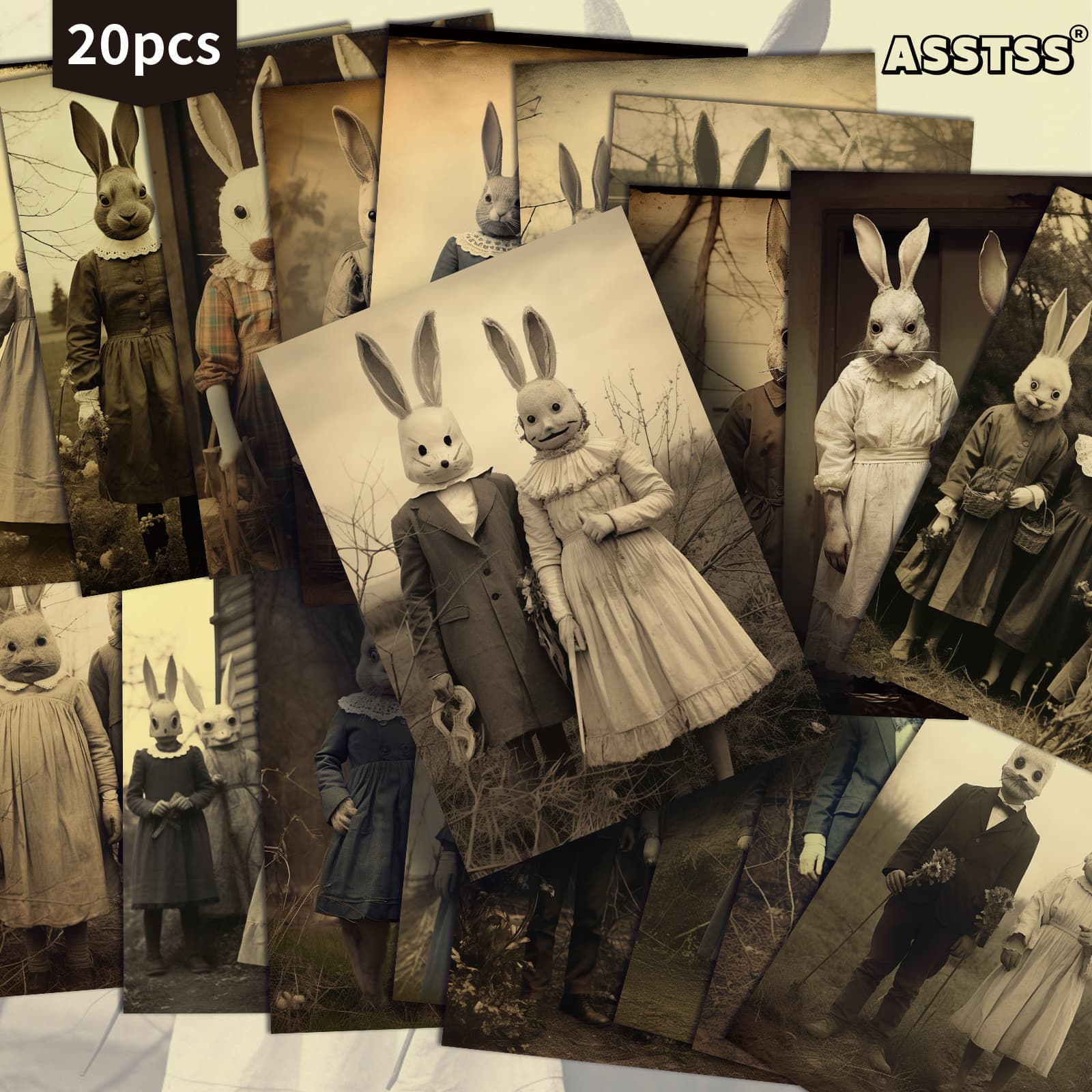 TEMU 20-pack Asstss Vintage Terrifying Easter Gift Card - 4x6 Inches Junk Journal Paper Classic Pinup Illustrations Collectible Decorative Painting Cards For Scrapbooking & Crafting