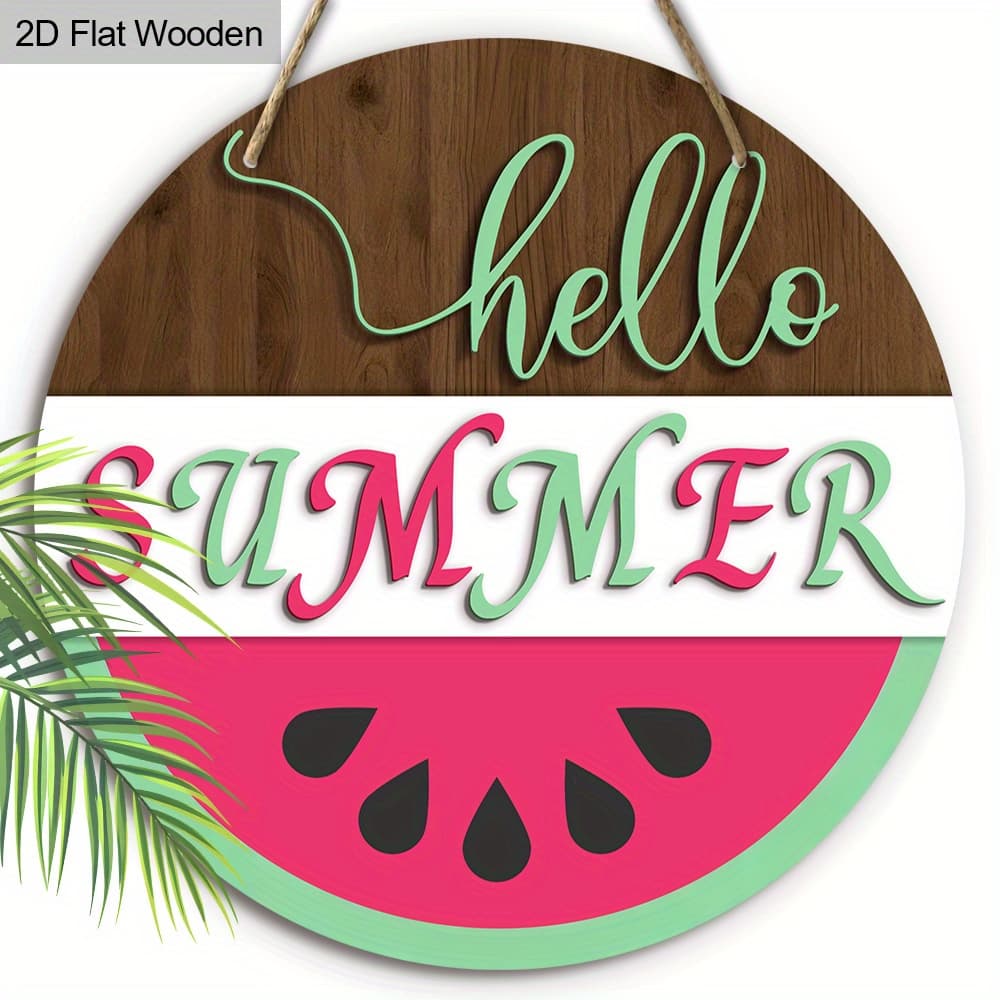 TEMU 1pc Watermelon Wooden Porch Sign - Vibrant Red & Green Lettering, 2d Flat Hanging Decoration For Home, Garden, Or Room - No Electricity Needed, Summer Decor, Watermelon Decor