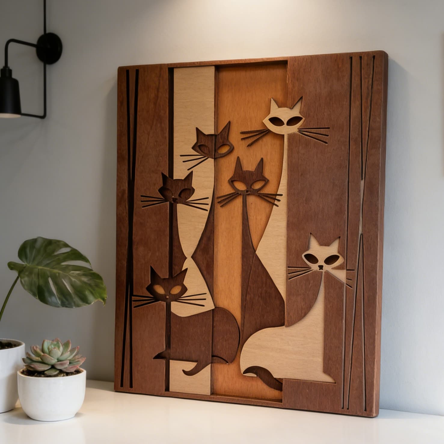 TEMU 5-layer Wooden Cat Wall Art - 3d Laser Cut Mid-century Modern Cat Decor, 10.74 X 13.2 Inches Exquisite Engraved Home Decor For Cat Lovers And Living Room