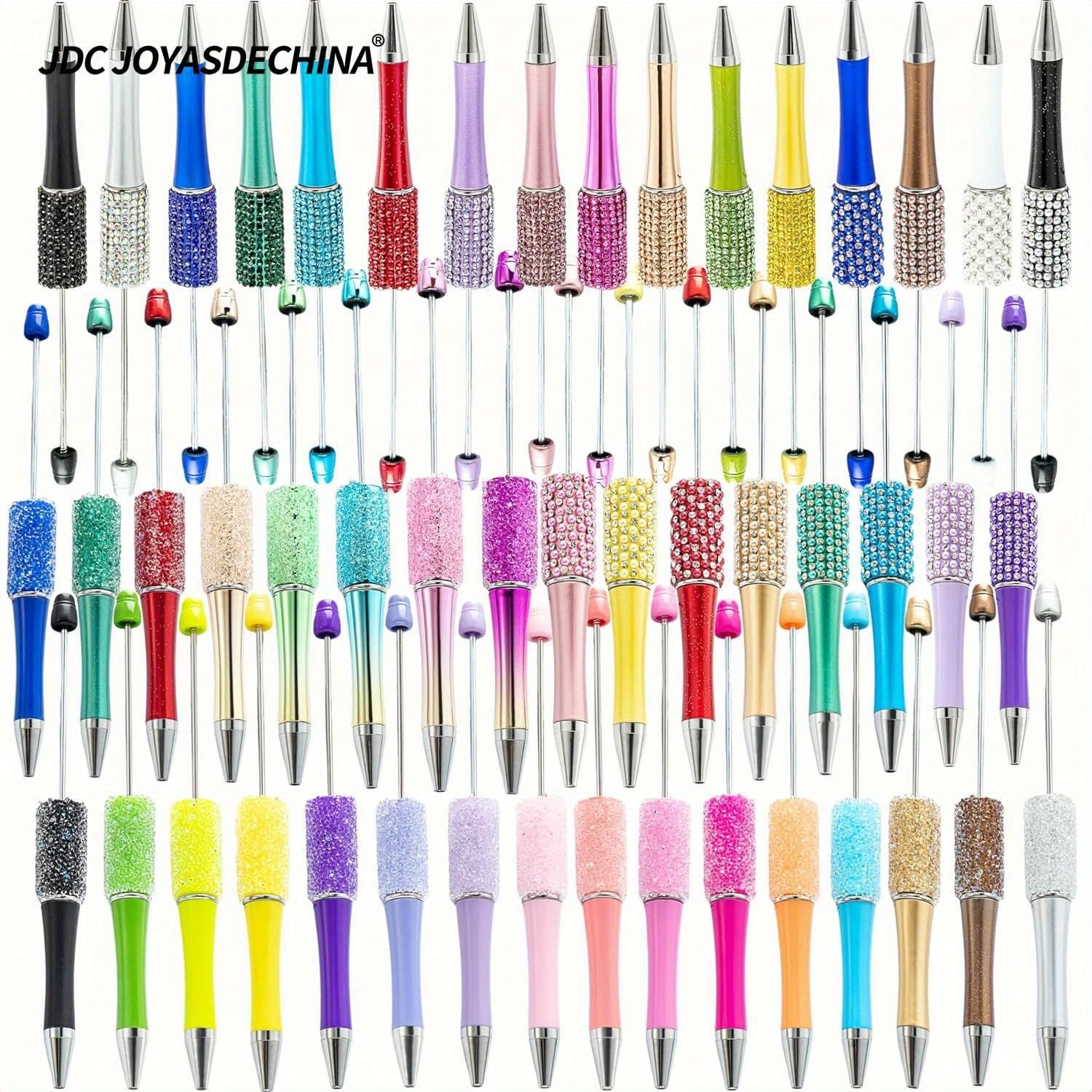 TEMU 48pcs Bulk Beadable Bead Pens With Glitter - Sparkling Gemstone-embellished Multicolor Pens For Women, Teachers, Diy Crafts, School Supplies & Gift Ideas