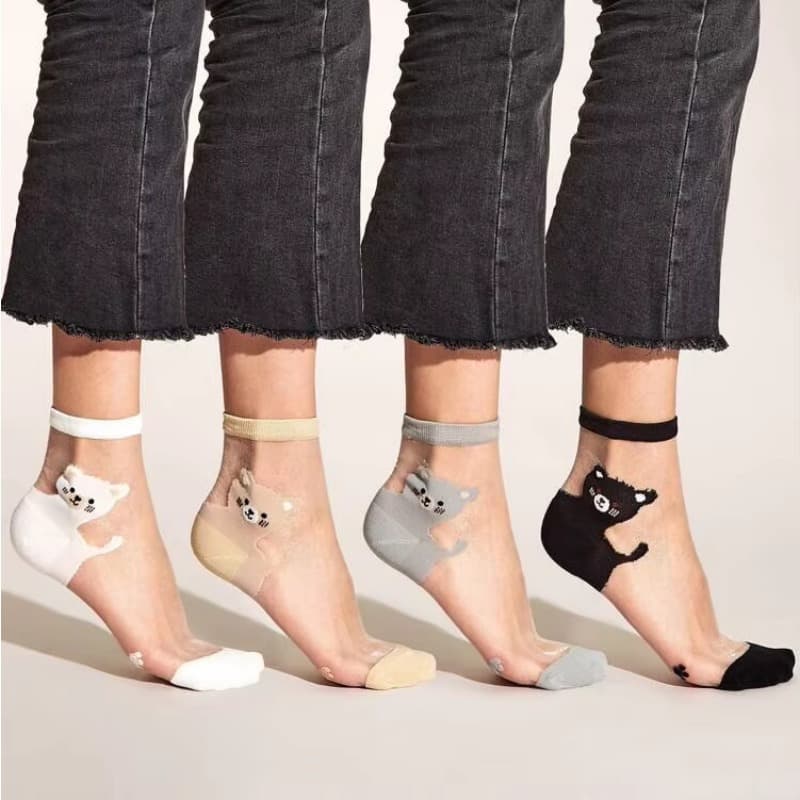 TEMU 4 Pairs Thin Transparent Cat Lace Socks Cute Sweet Mid-tube Transparent Socks Suitable For Women' Wear Outdoor Leisure