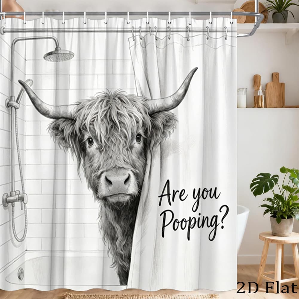 TEMU 1pc Funny Cow Shower Curtain Are You Pooping Farm Animal Bathroom Curtain With 12 Hooks 70.8x70.8 Inch Unique For Rustic Farmhouse Theme