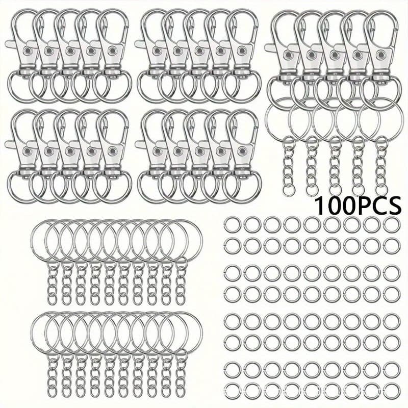 TEMU 100pcs Silvery Keychain Clip Hanging Rope , With Rotating Spring Hook Open Jump Ring Keychain Hardware Luggage Accessories - Diy Keychain Making Accessories