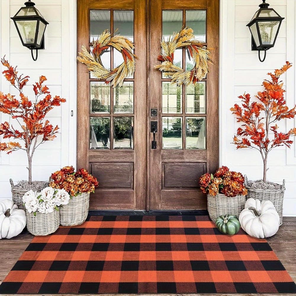 TEMU Carpet, Autumn Halloween Thanksgiving Decoration, Outdoor Door , Washable , For Layered Door Mats, Suitable For Porch, Entrance