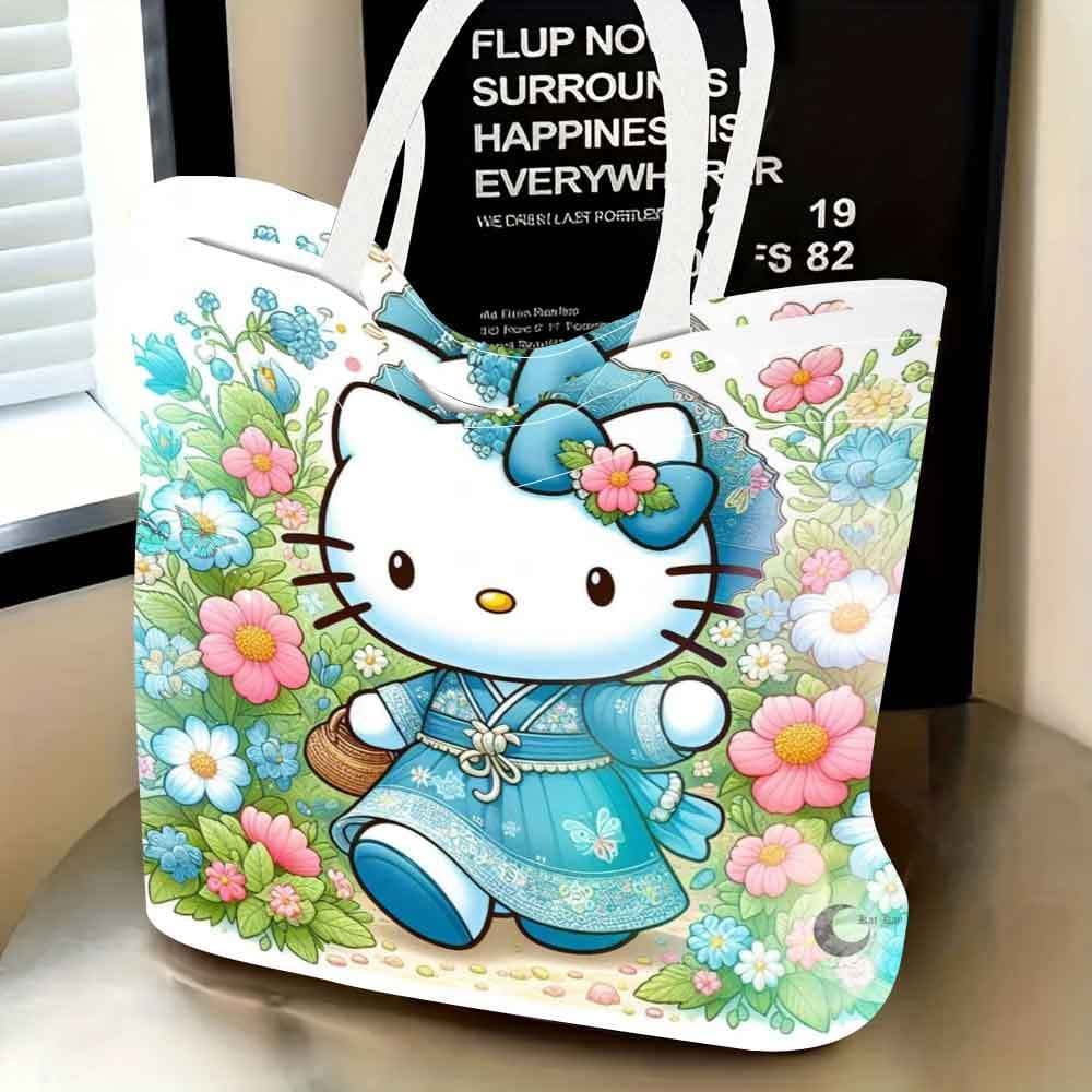 TEMU 1 Hello Kitty Tote Bag Designed For Women, Featuring A Floral Print And A , Spacious Enough For Daily Shopping And Commuting, Perfect As A Gift For Valentine's Day Or