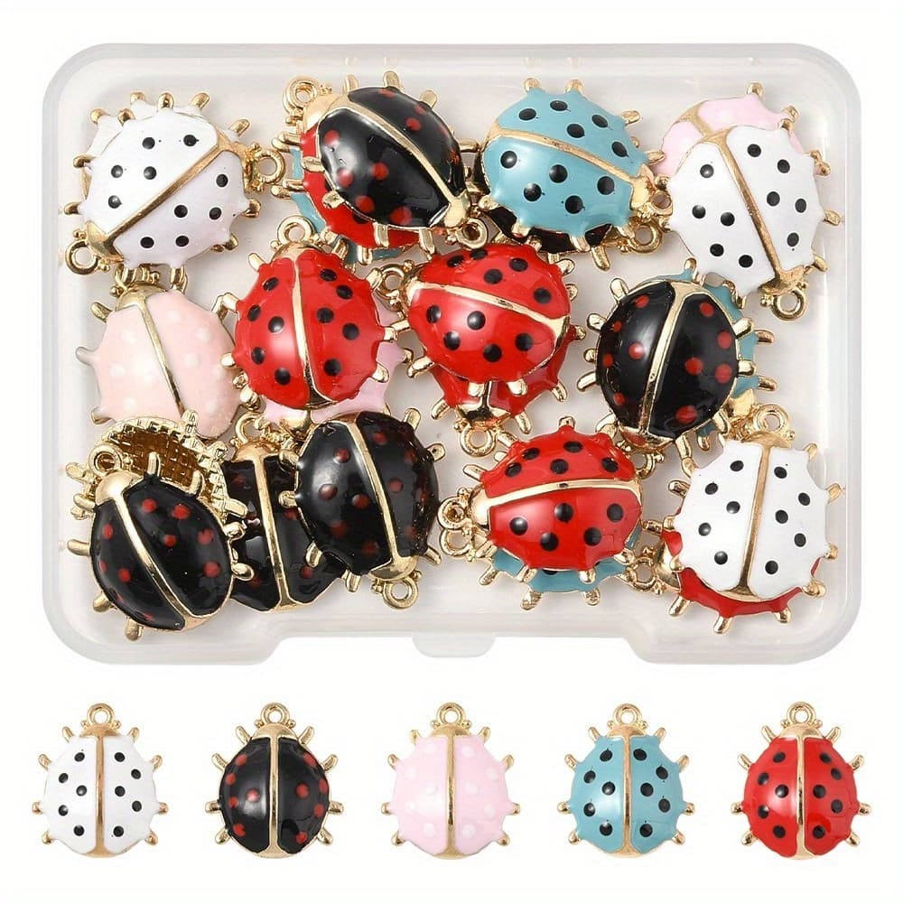 TEMU 24pcs Ladybug Charms - Alloy Enamel Pendants, Cadmium-free & Nickel-free &, Mixed Colors, 17x15x4mm, Golden-tone Holes, Making, Charms For Jewelry Making