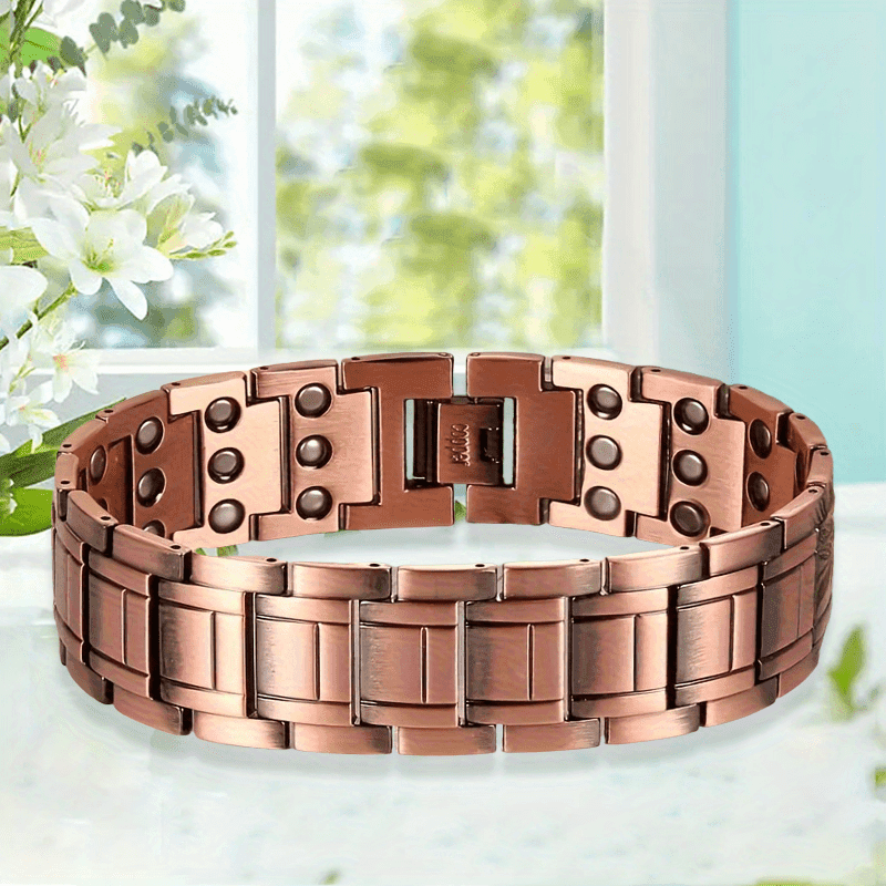 TEMU Men's Magnetic Copper Bracelet - 3x Magnets With 3500 Strength, Adjustable Magnetic For Suitable For Management, & Joint, Ideal For Athletes - Father's Day Gift For Men