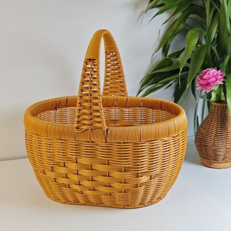 TEMU Newly Woven Basket In Rattan Style For Shopping Fruits, Eggs, Vegetables, And For Picnics, Shelf Baskets