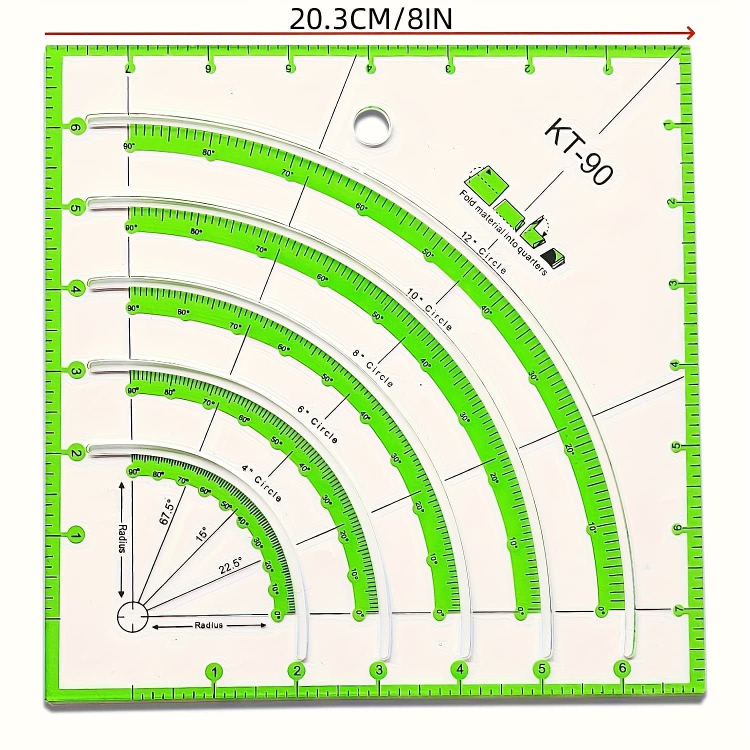 TEMU Acrylic Ruler, 8inchx8inch Multi-functional Curved Cutting Ruler With For Quilting And Handcraft Fabric Cutting Templates