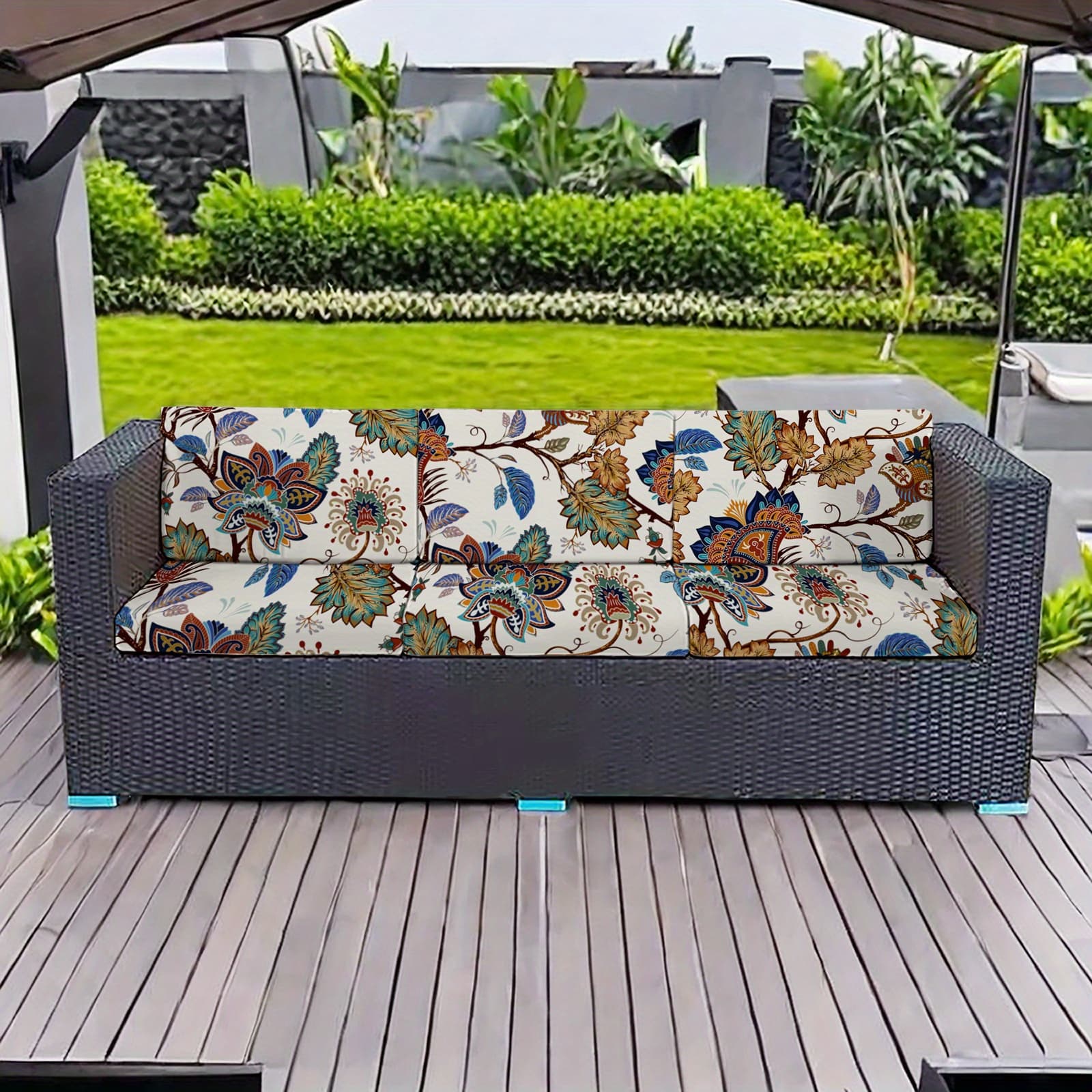 TEMU 1pc Printed Patio Elastic Sofa Cushion Cover Outdoor Cushion Cover Replacement Sofa Cover Sofa Seat Cover Flexible Chair Cushion Cover Porch Patio Furniture Protector