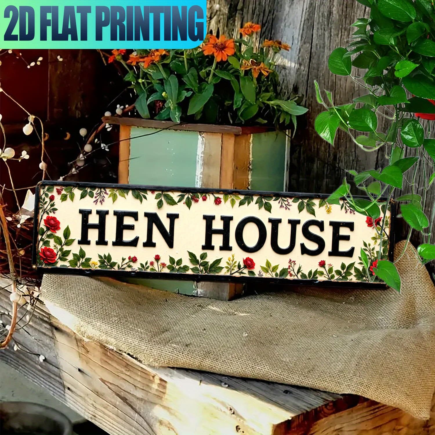 TEMU 2d Flat - A 2d Metal Sign In A Vintage Style Featuring A "chicken Coop" Design With Floral Elements, Suitable For Rustic Decor In Homes, Cottages, Bathrooms, Cafes, Garages,