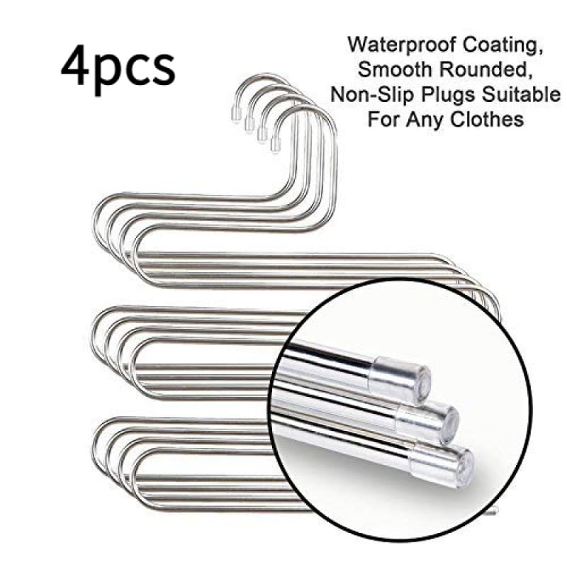 TEMU 4pcs Non-slip Pants Hangers, Stainless Steel And Rubber Hangers For Wardrobe Storage, Suitable For Pants, Jeans, And Scarves, Ideal For Christmas