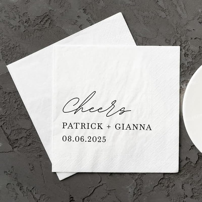TEMU Personalized Wedding Cocktail Napkins - "cheers Patrick + 08.06.2025" Featuring A Golden And Black Script Design, Perfect For Wedding Receptions, Bar Engagements, And Bridal Luncheons