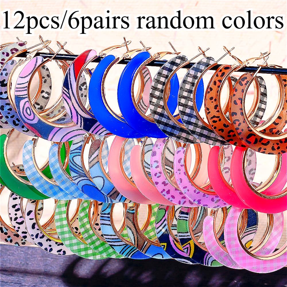 TEMU 12pcs/ 6pairs Random Colors Colorful Round Earrings Set Women's Fashion Earrings Hoop Earrings Set Suitable For Daily Use, Vacation, Banquets, Multiple Scenes, Valentine's Day, , Birthday, For