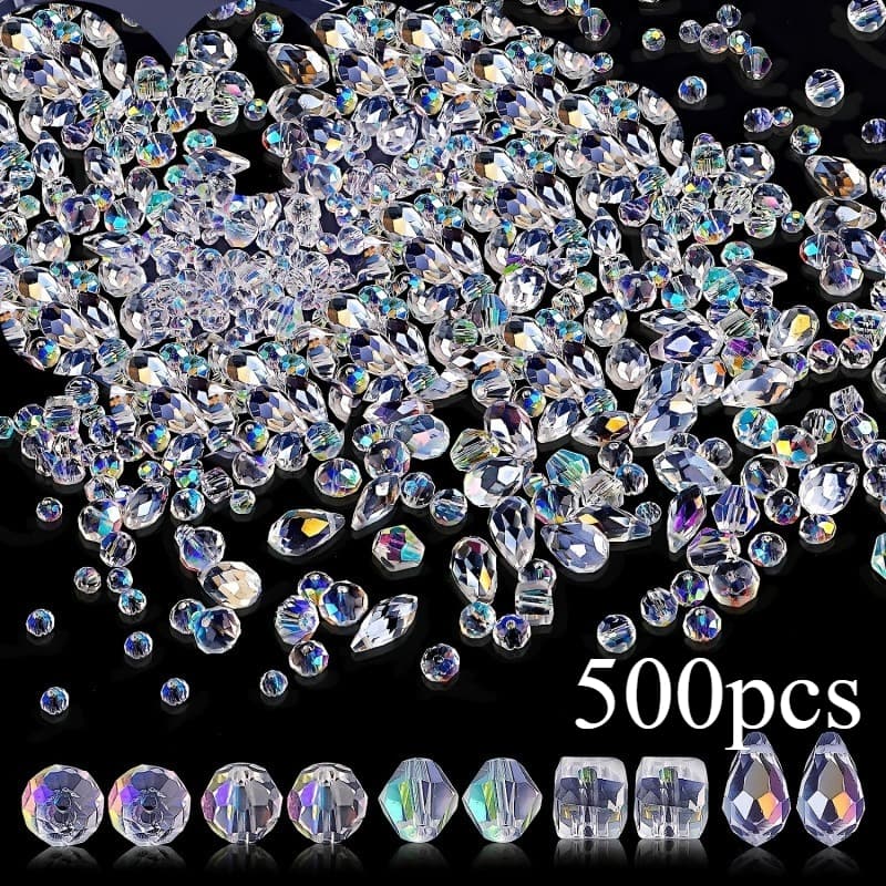 TEMU 500pcs Beads And Bead Assortments Mixed Glass Loose Beads In Sizes And Shapes, Including Oval, Square, Teardrop, And Round. Perfect For Making Bracelets, Necklaces, Earrings
