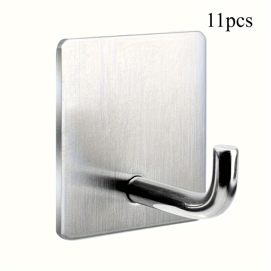 TEMU 11pcs Stainless Steel Adhesive Hooks, Strong No-drill Wall Hooks For Bathroom, Kitchen, Door, Heavy Duty Towel Coat Hooks, Utility Hooks