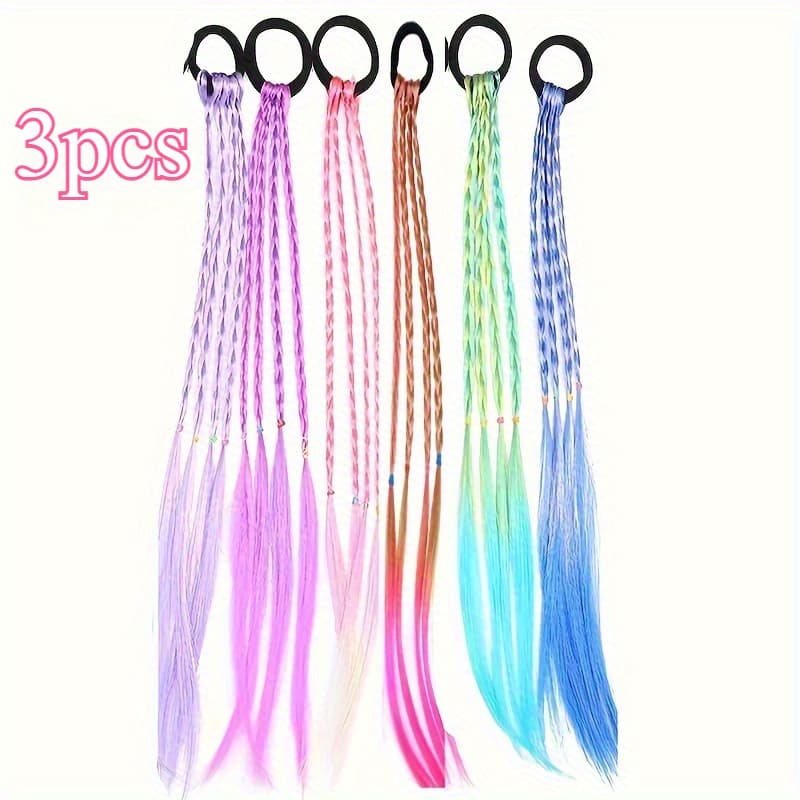 TEMU 3pcs Colorful Set, Straight Synthetic Ponytail With Elastic Band, Ideal Gift, Polyester Material Random Color