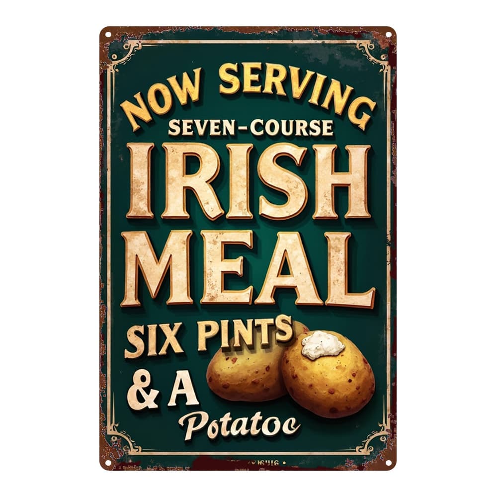 TEMU 1pc Sign Featuring A Vintage Illustration Of Irish Potato Cuisine With Classic Character Design, Vibrant Colors, Easy To Hang For Bedroom And Home Theater Decor, Measuring 8 Inches By 12 Inches