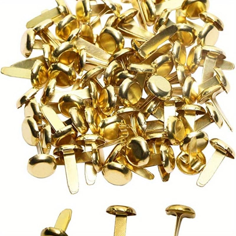 TEMU 100pcs Golden Double-legged Nails For Scrapbooking, Paper Crafts & Diy Art Projects - Metal Fasteners, Round, School Supplies