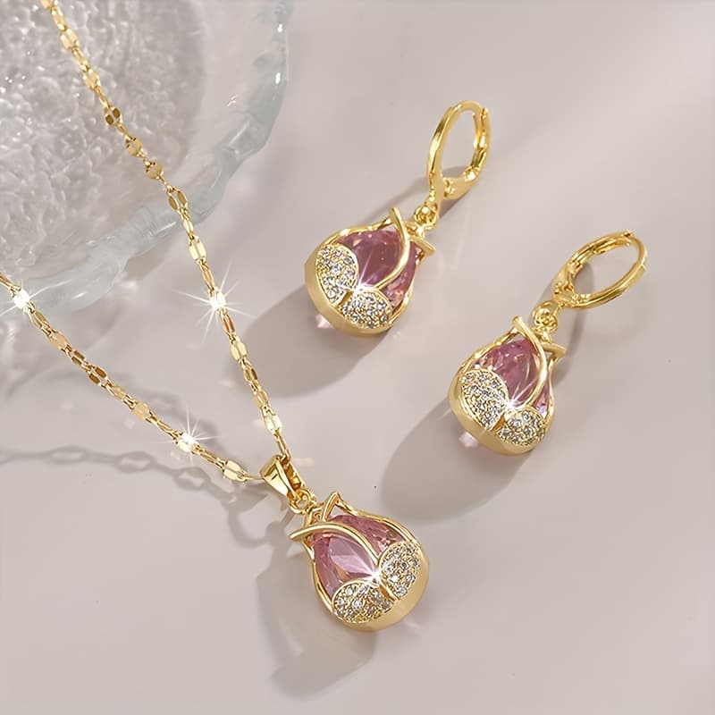TEMU 1 Set Fashionable And Exquisite Tulip Pendant Earrings Necklace Set Christmas New Year Gift Anniversary Gift Holiday Party Jewelry