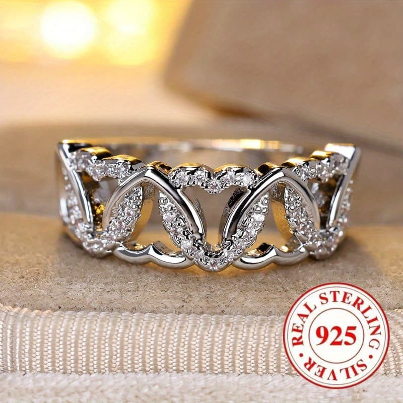 TEMU 5 Sizes From 925 Sterling French Heart Print Hollow Women's Ring Suitable For Parties, Banquets, Engagements, Jewelry, Valentine's Day, Birthday Accessories, Gifts