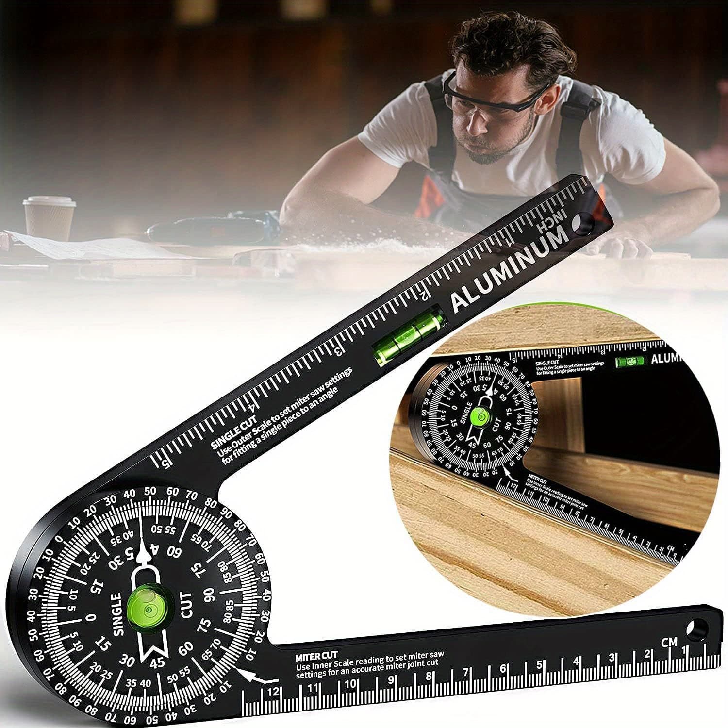 TEMU Protractor, Aluminum Protractor Angle Finder With Level Gauge Laser Inside & Outside Miter Angle Finder For Angle Finder Carpenters, Trim Work, Plumbers And All Building