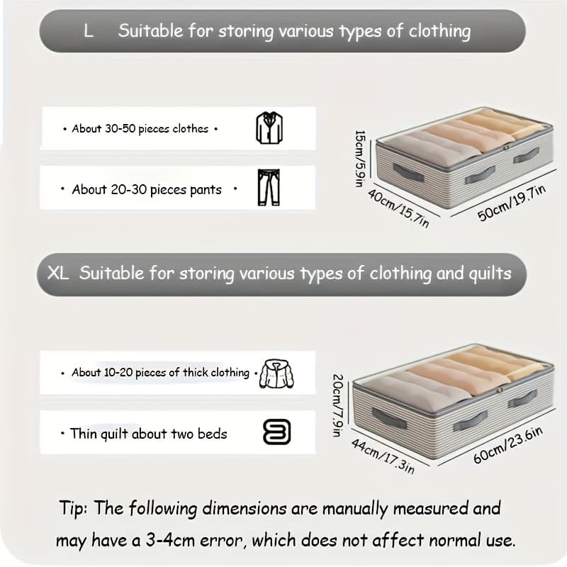 TEMU Extra Large Capacity Storage Organizer Bag - Underbed Storage Box Flat Seasonal Clothes And Bedding Storage Durable Non-woven (white/gray) Drawer-style Storage Box, Under-bed Storage