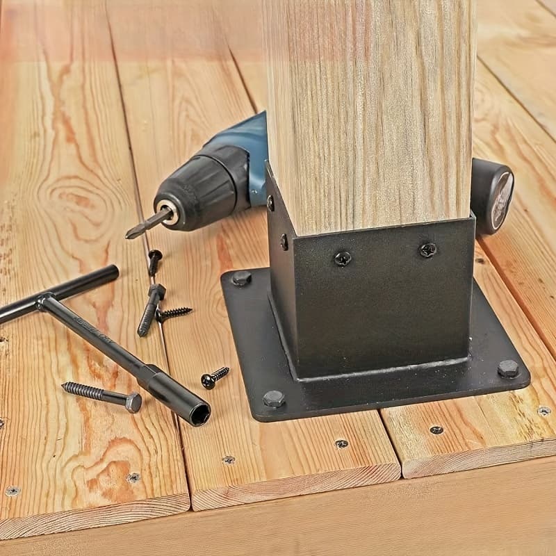 TEMU 1pc Durable Steel Bracket Anchor - Heavy Duty Column Base For , Deck Railing Support With Installation Screws Included