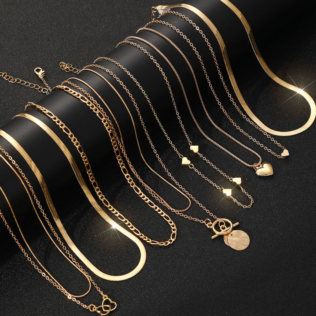 TEMU 10pcs Ladies Necklace Set Fashion Style With Elegant Snake Chains Heart And Round Geometric Pendants Multi Layer Stackable Design Ideal For Women To At Parties And Banquets A Thoughtful Gift
