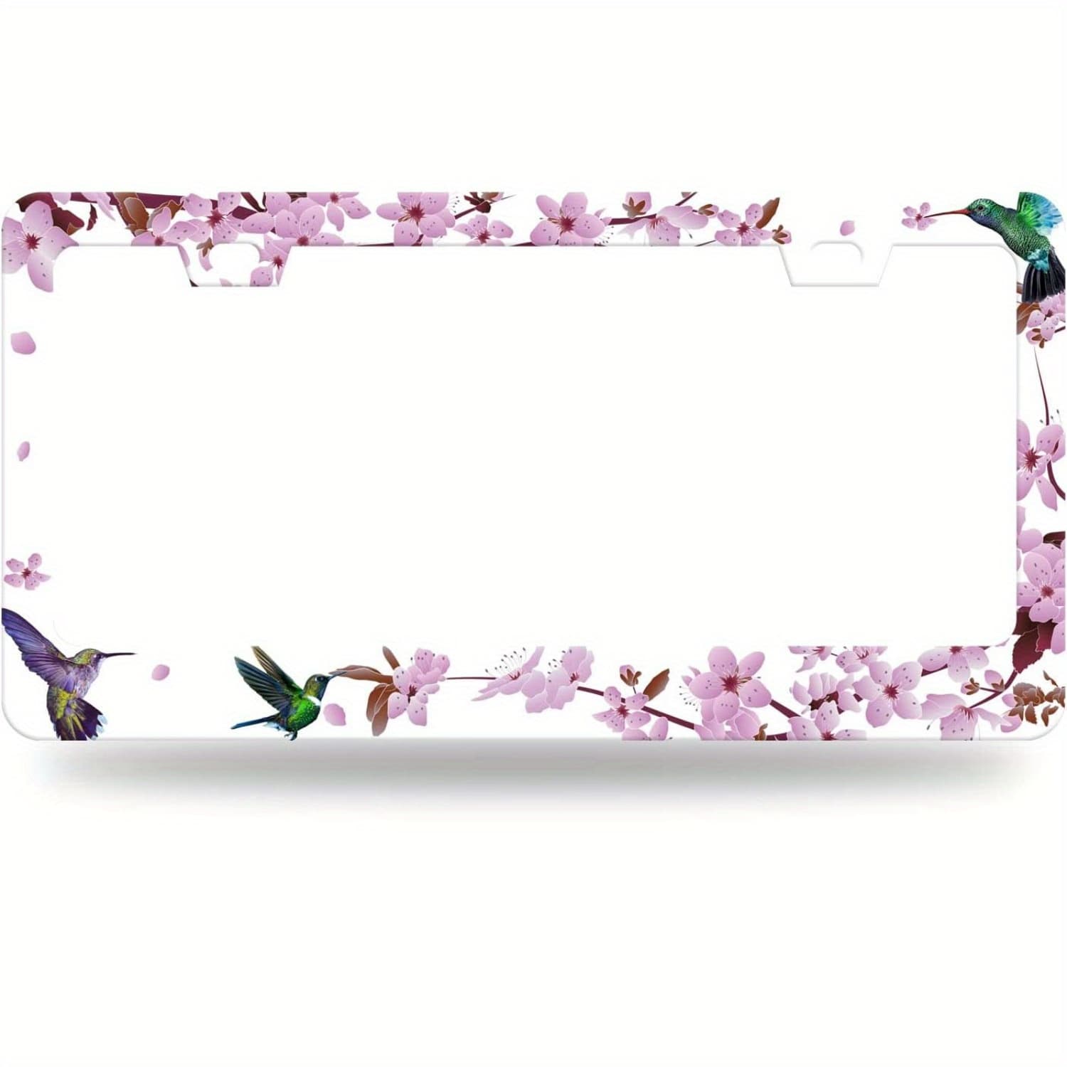 TEMU Hummingbird Flowers License Plate Frame Floral Plate Holder Stainless Parts Colorful License Plate Decoration With 2 Screws Size 12.2" X 6.3" For Men Women