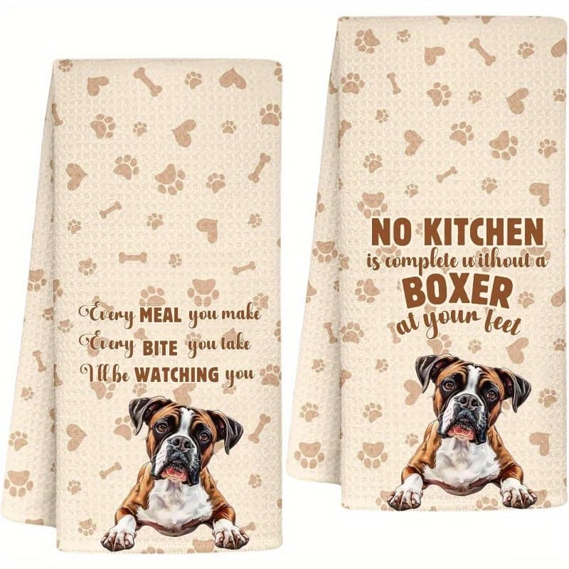 TEMU Of 2 Kitchen Towels Measuring 18×26 Inches Featuring A Boxer , Perfect As Gifts For Housewarming, Birthdays, Or Christmas
