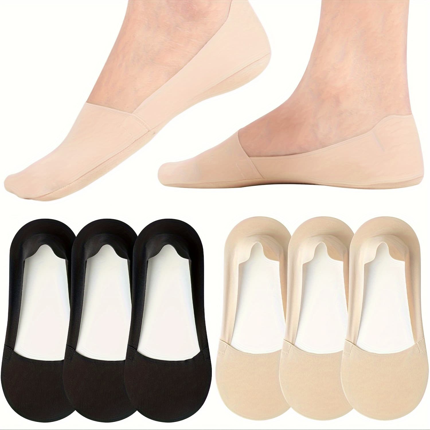 TEMU 6 Pairs Of Women's Non-slip Low Cut Invisible Liner Socks, Suitable For Flat Shoes And Lightweight Cloth Shoes